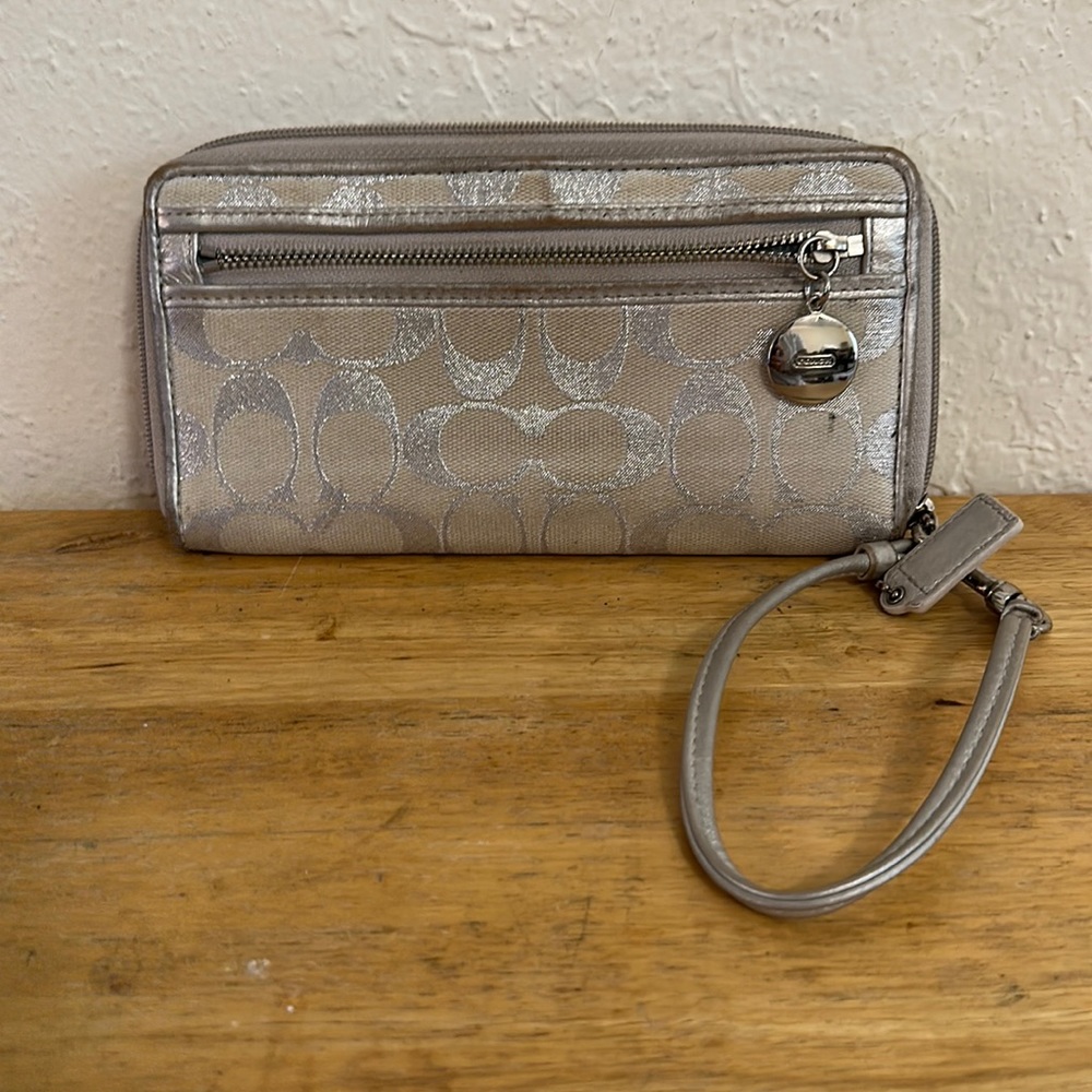 Silver Coach wristlet wallet